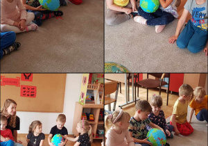 Dzieci oglądają powstały globus