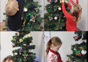Dzieci ubierają choinkę