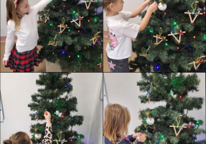 Dzieci ubierają choinkę