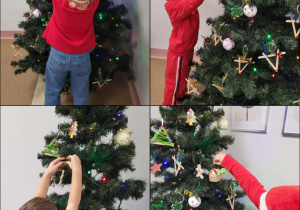 Dzieci ubierają choinkę
