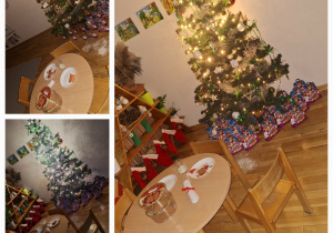 Podrzucenie prezentów pod choinkę przez Mikołaja