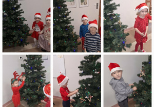 Zawieszanie ozdób na przedszkolnej choince