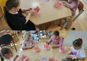 Dziewczynki ozdabiają korony.