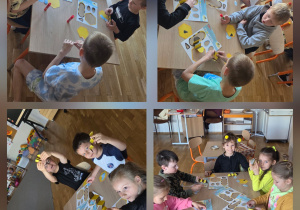 Przedszkolaki wykonują prace plastyczną.